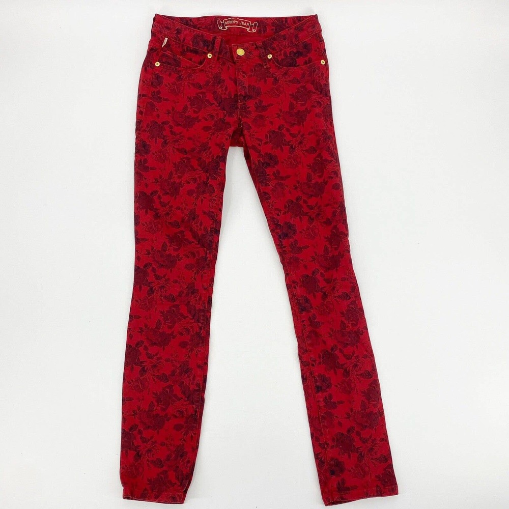 Robin's Jean Jane Skinny Floral Jeans Red Sz 26